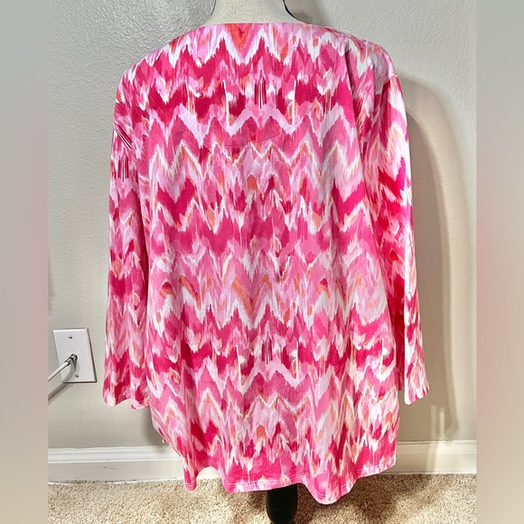 Alfred Dunner Long Sleeve Shirt Size Xl Pink White Printed Cotton V-Neck Casual - Picture 3 of 6